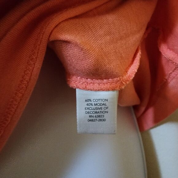 Christopher & Banks Womens 3/4 Sleeve Basic Tee Size PM Orange Pleated Neckline - Picture 7 of 10